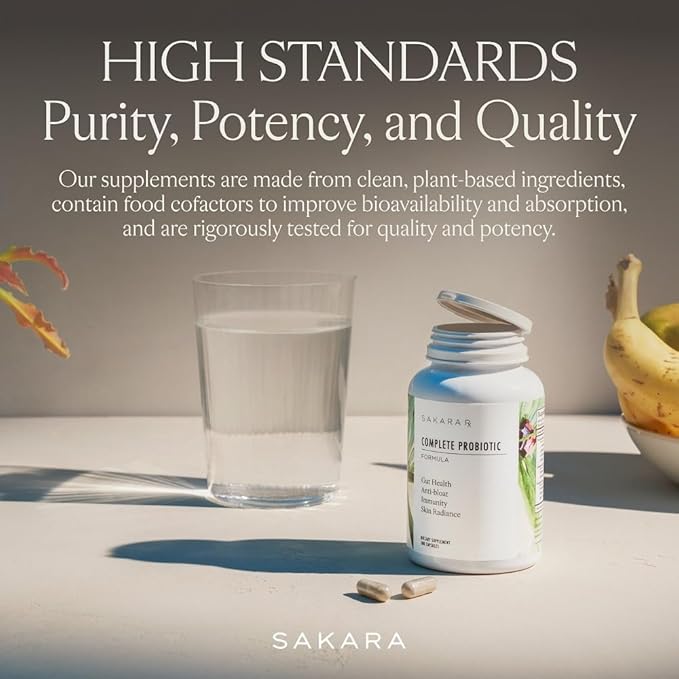 SAKARA Complete Probiotic - Prebiotics and Probiotics for Women Digestive Health Supplements Supports Bloating Immune System &amp Skin Radiance Gut Health for Women with 3 Billion CFU's - 180 Caps