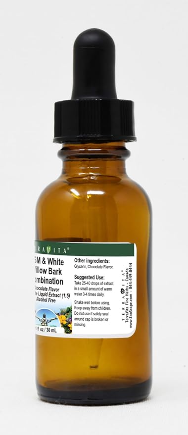 MSM &amp White Willow Bark Combination Glycerite Liquid Extract (1:5) - Chocolate Flavored (1 oz ZIN: 522755)