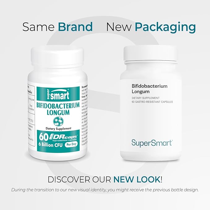 Supersmart - Bifidobacterium Longum (BB536) 6 Billion CFU per Day - Probiotics &amp Prebiotics Supplement | Non-GMO &amp Gluten Free - 60 DR Capsules