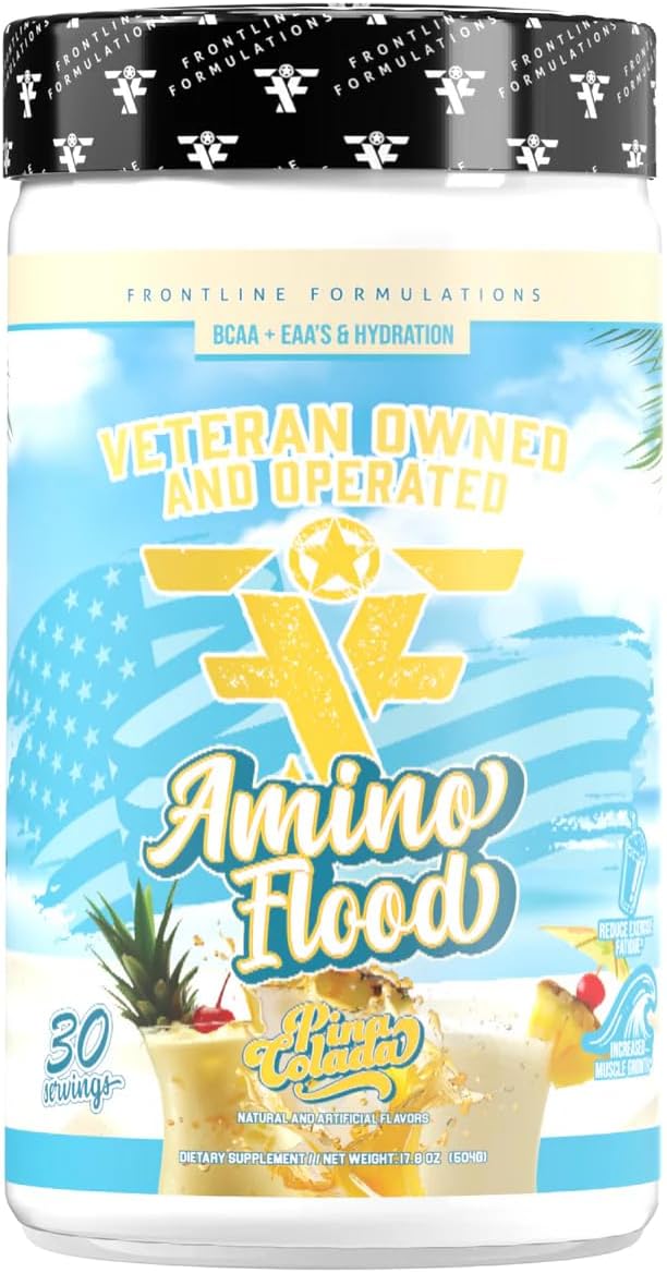 Amino Flood from BCAA + EAA Recovery &amp Hydration Formula – Muscle Support Electrolytes &amp Endurance – Amino Acid Supplement for Intra &amp Post Workout Pina Colada