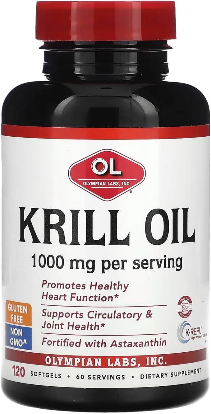 Olympian Labs Krill Oil Softgels 120 Count Antarctic KrillOil Plus Fish Oil and Added Astaxanthin – 1000mg per Serving.