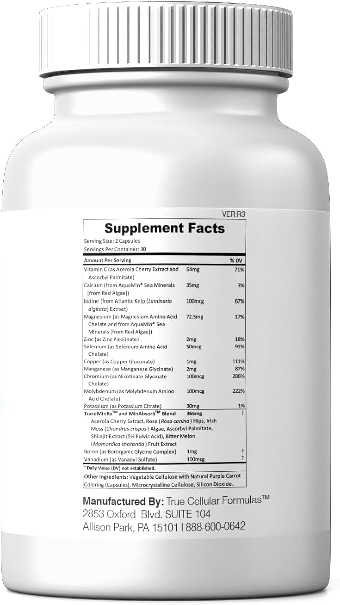 True Cellular Formulas MIN12Absorb™ Essential &amp Trace Mineral Complex | Soy-Free Non-GMO Vegan 30-Day Supply - Enhanced Absorption for Cellular Health and Daily Vitality