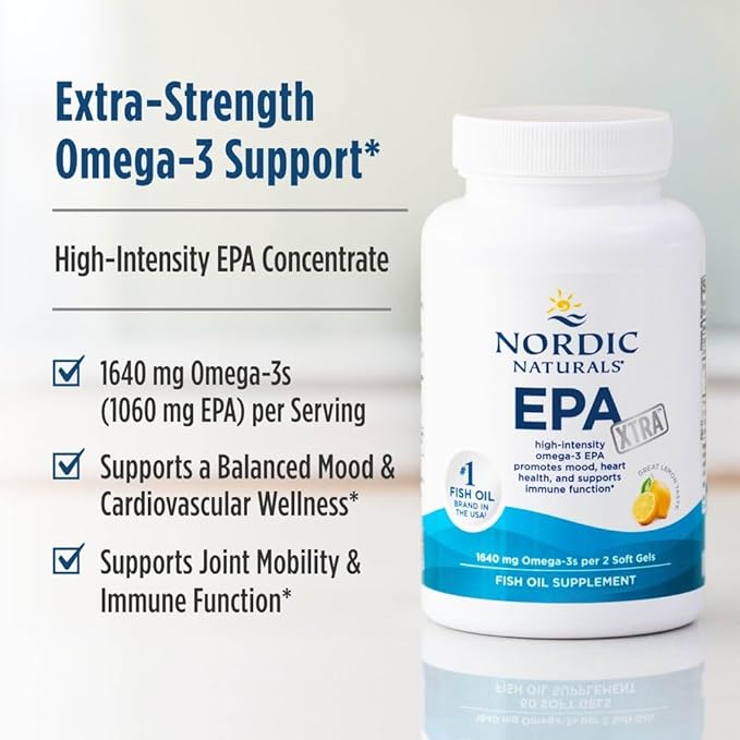 Nordic Naturals EPA Xtra Lemon - 90 Soft Gels - 1640 mg Omega-3 - High-Intensity EPA Formula for Positive Mood Heart Health &amp Healthy Immunity - Non-GMO - 45 Servings
