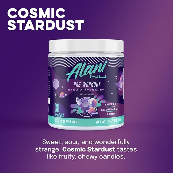 Alani Nu Pre Workout Powder Cosmic Stardust | Amino Energy Boost | Endurance Supplement | Sugar Free | 200mg Caffeine | L-Theanine Beta-Alanine Citrulline | 30 Servings