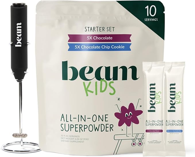 Beam Kids All in One Superfood Powder Nutritional Shake Organic Greens Probiotics Vitamins Immune Support Gut Health Superfood Nutrition for Children No Artificial Sweeteners Starter Set