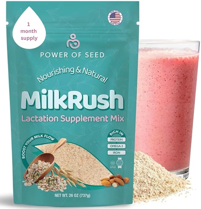 Milkrush Lactation Support for Breastfeeding-Oats Seeds &amp Almond Lactation Drink Mix - Enrich Milk for Breastfeeding with Superfood Omega 3 Iron &amp Calcium - Kosher Certified - 26oz Bag