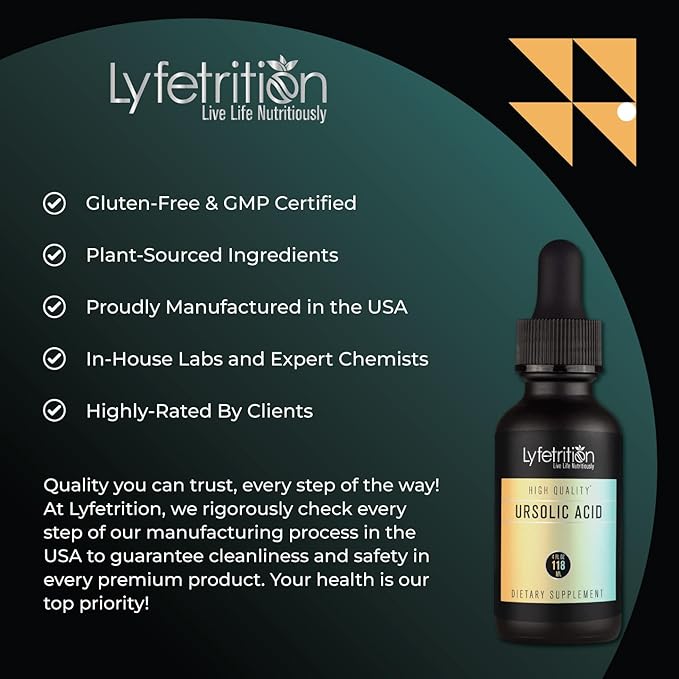 Lyfetrition Ursolic Acid with Rosemary Extract 118 ml 4 FL Oz Liquid 220 Servings Made in USA Quick Absorption Potent Ingredients Non-GMO
