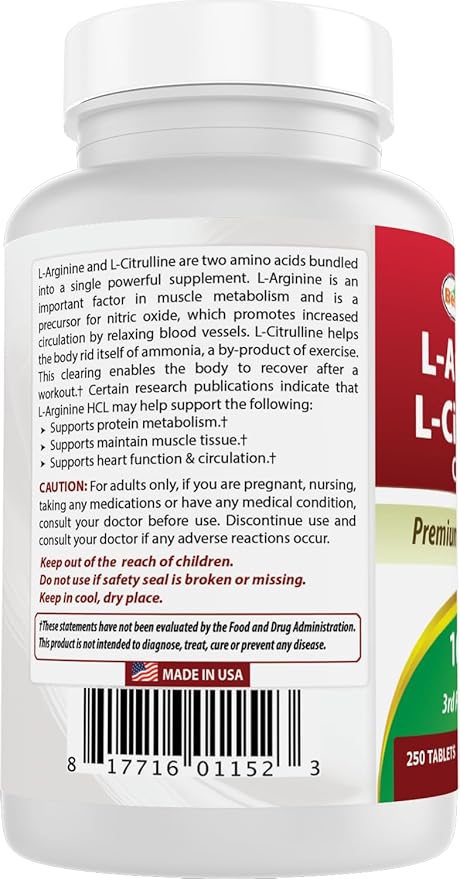 Best Naturals L-Arginine L-Citruline Complex Tablets 250 Count