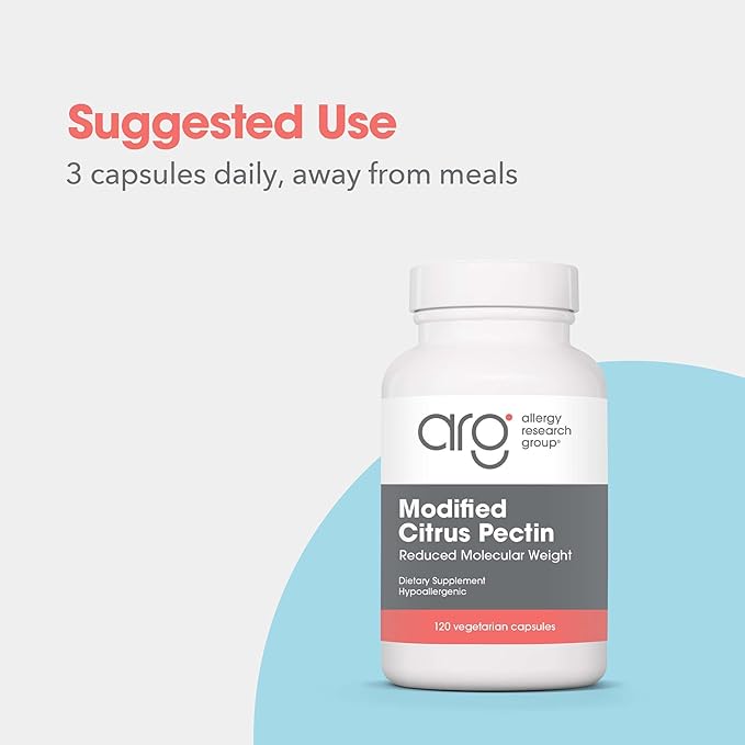 Allergy Research Group ARG Modified Citrus Pectin - 1.5 g Modified Citrus Pectin - Supports Gastrointestinal Cleansing - Vegetarian Capsules - Hypoallergenic Formula - 40 Servings - 120 Capsules