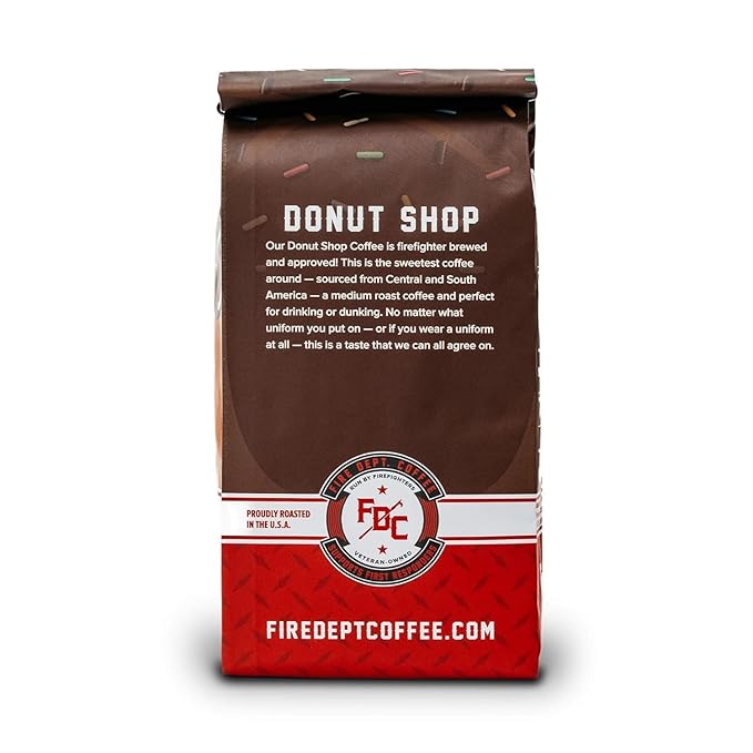 Fire Department Coffee - Gives Back to Firefighters - Donut Shop Coffee Beans - Sweet &amp Smooth - Medium Roast - Roasted in the USA - Veteran Owned (12 oz Pack of 2)