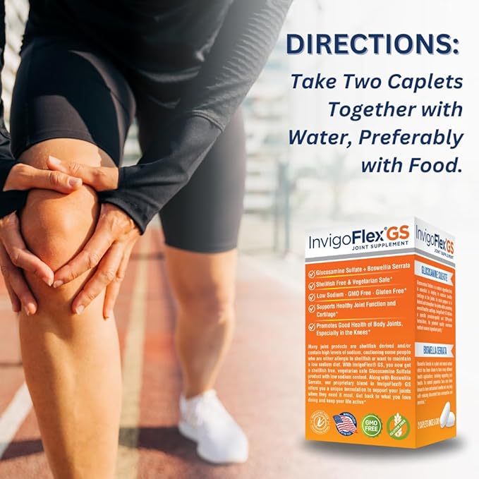 INVIGOFLEX Glucosamine Sulfate (Shellfish Free Sodium Free &amp Vegetarian Safe) Non GMO Gluten Free - with Boswellia Serrata - Premium Joint Supplement GS - 2 Pack