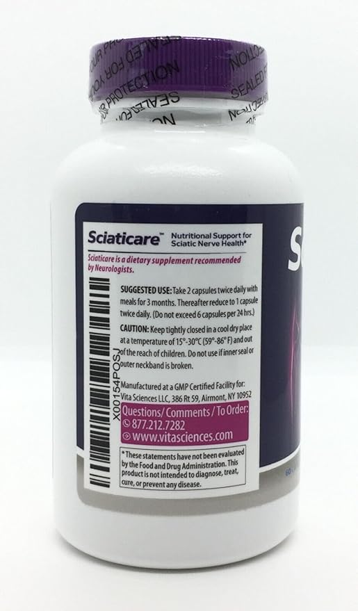 Vita Sciences Sciaticare Nerve Soothing Supplement Vitamins with Natural R-ALA Form 40X Strength NOT Synthetic Alpha Lipoic Acid (ALA) - Lower Lumbar Sciatic Hip Thigh Leg Foot