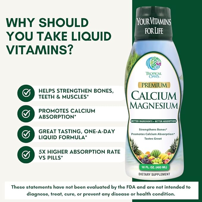 Tropical Oasis Liquid Calcium &amp Magnesium - Natural formula w/ support for strong bones - Liquid vitamins w/ calcium - 16oz 32 Serv. 16 Fl Oz (Pack of 1)