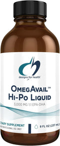 Designs for Health OmegAvail Hi-Po Liquid - High Concentration 1500mg EPA 1500 DHA - Triglyceride Omega 3 Fish Oil Heart Health &amp Brain Supplements - Natural Lemon Flavor (8oz)