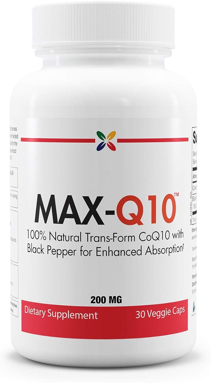 Stop Aging Now MAX-Q10 CoEnzyme Formulated with Kaneka Q10 and Enhanced BioPerine Black Pepper Extract for High Absorption Heart Health Energy Production 200 mg Capsules