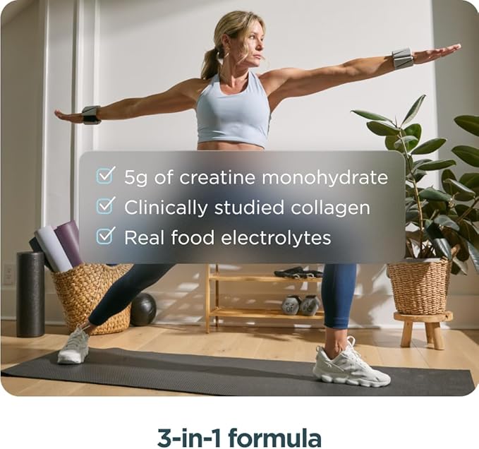 Ancient Nutrition Creatine + Collagen – Muscle Strength Lean Body Mass Joint Comfort &amp Cognitive Support – Includes 5g Creatine Monohydrate for Women + Electrolytes Lemon 30 Servings