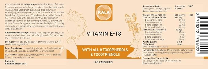 Unique Formula with All 8 Tocopherols and Tocotrienols Vitamin E– Contains no PAH’s Heavy Metals Contaminants or Preservatives - Certified Sustainable - Hair Scars and Skin (60)