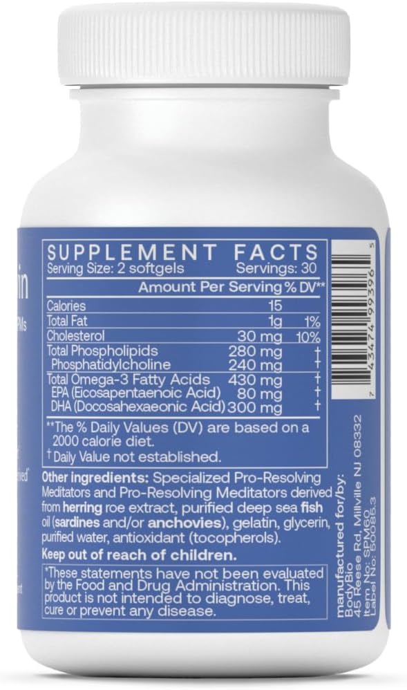 BodyBio Resolvin - Specialized Pro-resolving Mediators SPMs with Herring Caviar Extract - Support Healthy Inflammation Response Skin Repair Joint Comfort &amp Brain Health