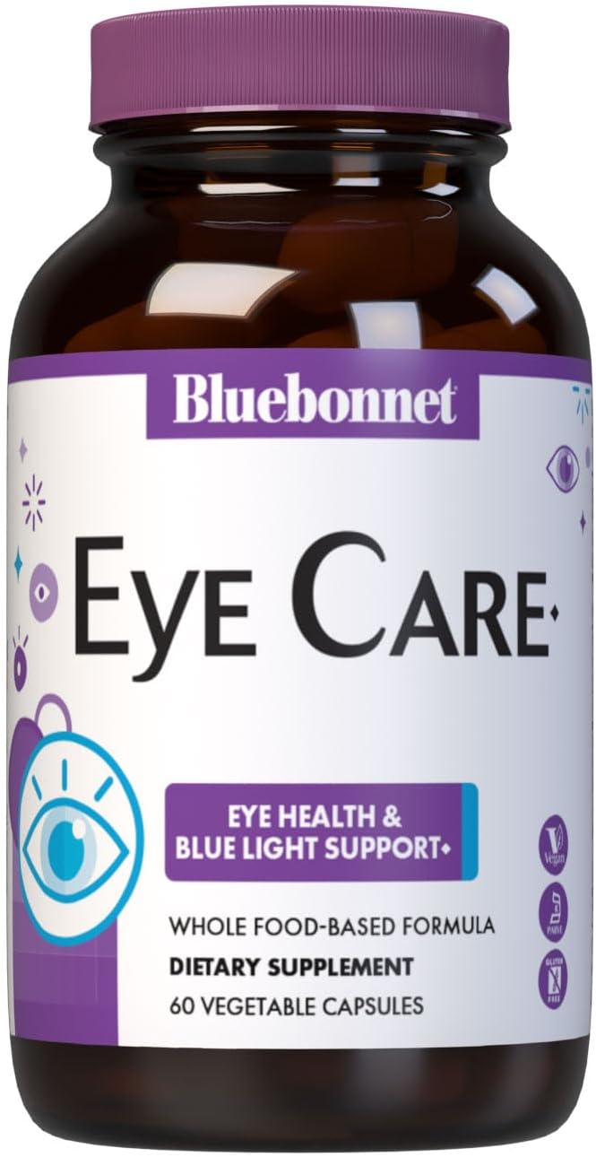 Bluebonnet Nutrition Eye Care Macular &amp Blue Eye Health &amp Blue Light Support* Vegan Kosher-Certified Gluten-Free Dairy-Free 60 Vegetable Capsules 30 Servings