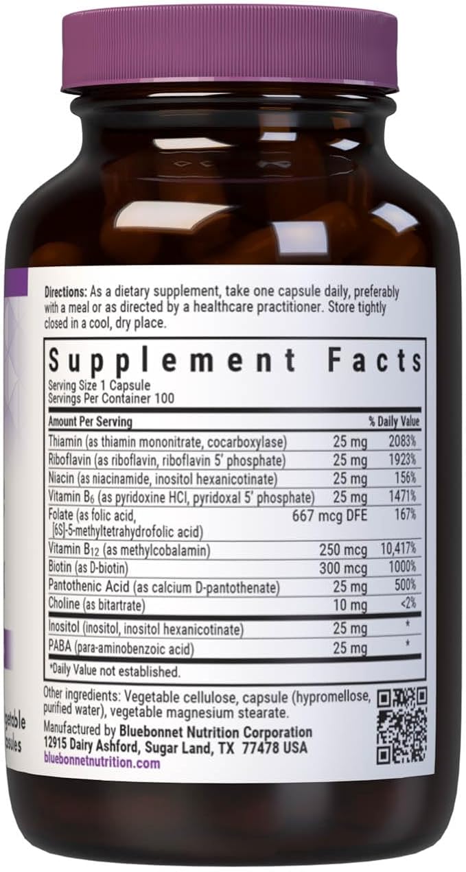 Bluebonnet Nutrition Cellular Active Coenzyme B-Complex Energy Production &amp Nerve Support* Vegan Kosher Certified Gluten-Free Soy-Free Dairy-Free 100 Vegetable Capsules 100 Servings