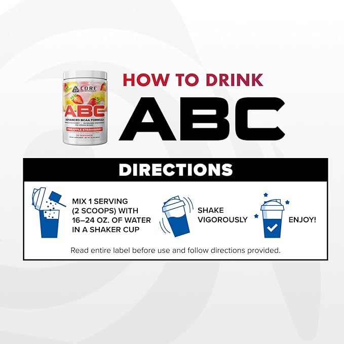 Core Nutritionals ABC Advanced BCAA Supplement | Amino Acid Recovery Blend | with Glutamine Beta Alanine Citrulline Malate | 20 Servings (Fun Sweets Orange Cream)