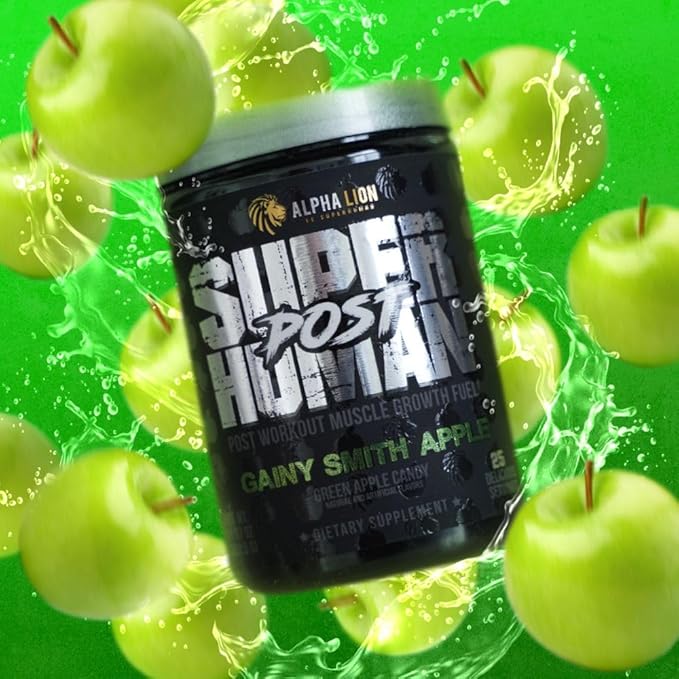 Alpha Lion Superhuman Post Workout Recovery Muscle Builder Drink Creatine Powder + More for Lean Muscle Growth Strength &amp Volume Supplement for Women &amp Men (25 Servings Gainy Smith Apple)