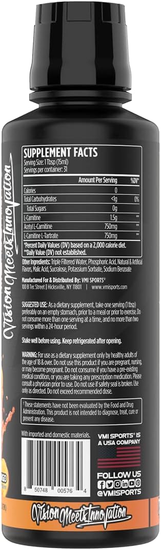VMI Sports L-Carnitine 3000 Liquid | 3000 mg Carnitine Supplement | Zero Calorie Zero Sugar Keto Friendly for Men and Women – Great Tasting| 31 Servings (Peach Mango 16 fl. oz.)