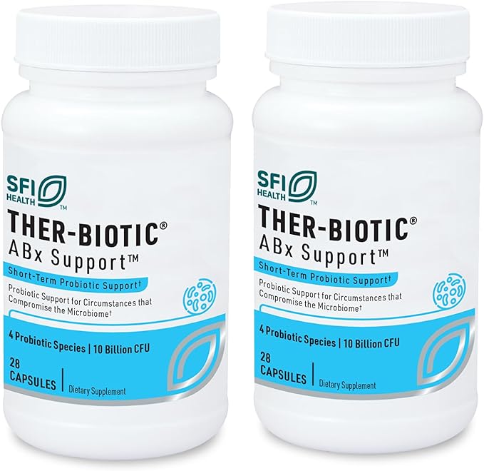 Klaire Labs SFI Health ABX Support Probiotic - 10 Billion CFU Supplement for Support During Antibiotic Therapy Hypoallergenic &amp Non-Dairy (2 Pack 28 Capsules)