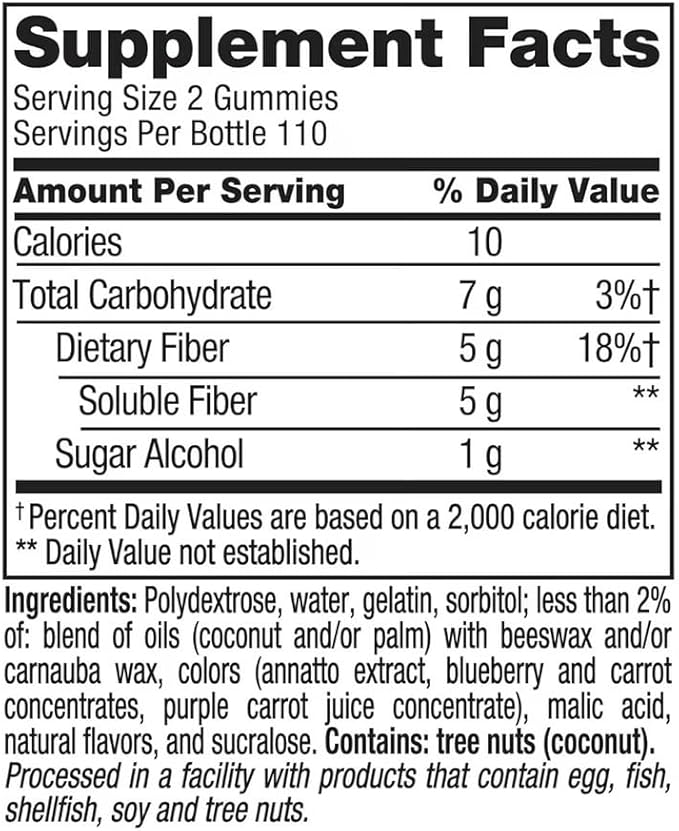 Vita Fiber Well Gummies Sugar Free | Berry &amp Peach Flavors (220 Count) Daily Fiber Supplement with Prebiotic Support | Adult Gummy Vitamins for Digestive Health &amp Regularity