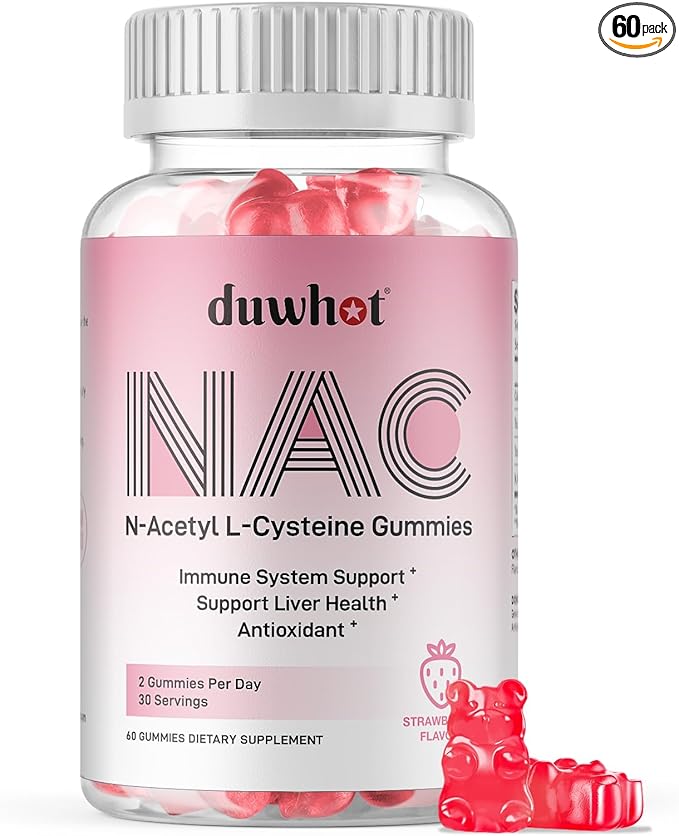 NAC Gummies 600mg N Acetyl Cysteine Supplement NAC Chewable for Antioxidants &amp Immune Support Lung &amp Liver Health Natural Strawberry Flavor 60ct
