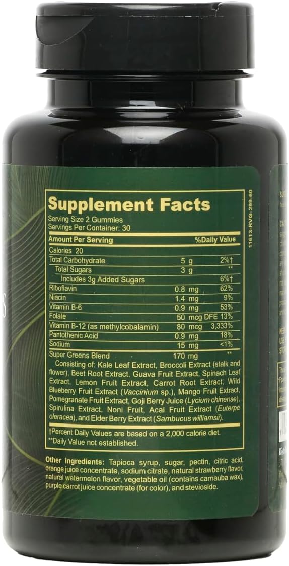 Terrana Super Greens Gummies - Daily Greens Supplement with Fruits Veggies Prebiotics &amp Antioxidants for Energy Digestion &amp Immunity - Vegan Non-GMO 60 Gummies