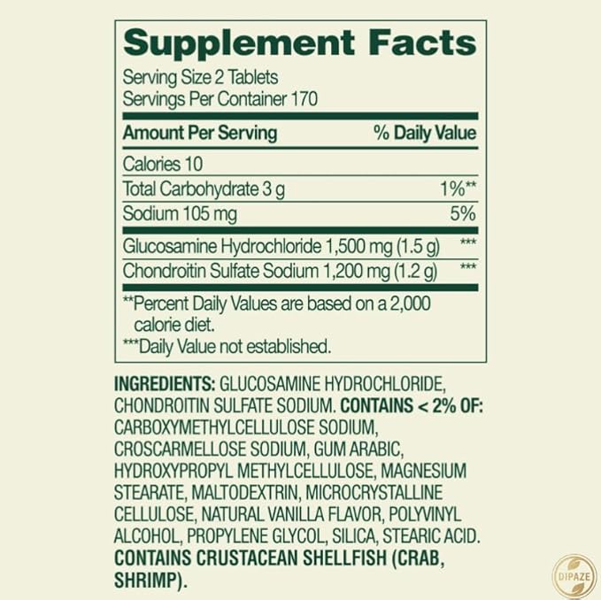Spring Valley Glucosamine Chondroitin Dietary Supplement Tablets Triple Strength Formula 340 Count + Dipaze Gift (Container)