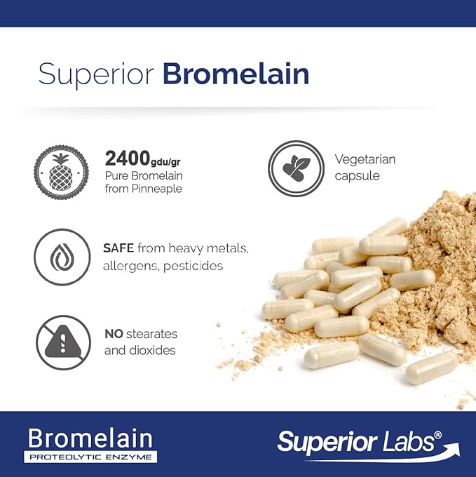 Superior Labs Bromelain 500mg – 2400 GDU/Gram Non-GMO Pineapple Enzyme Plant-Based Digestive Support Promotes Joint Comfort &amp Tissue Health – 120 Veg Caps