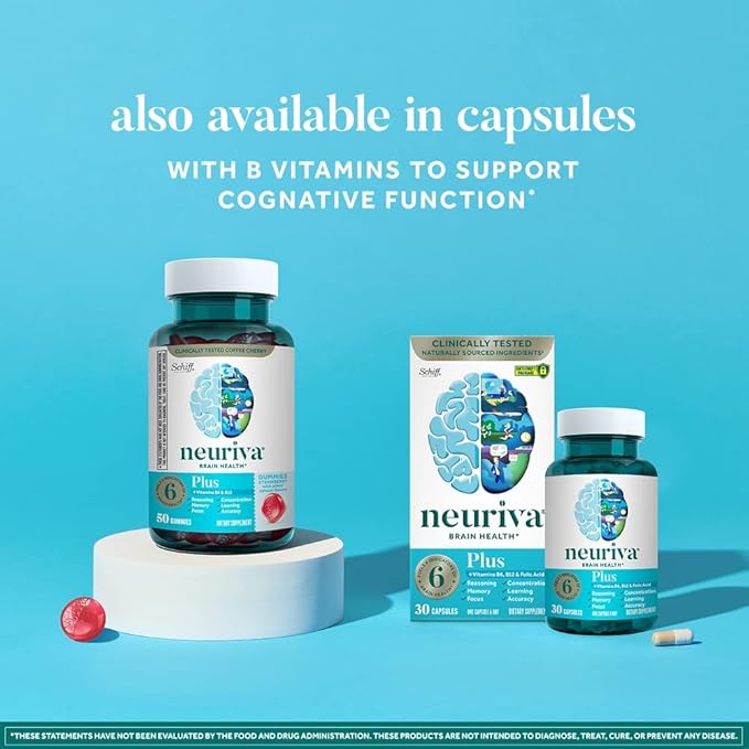 NEURIVA Plus Decaff 50ct Strawberry Gummy (2 Pack) Nootropic Brain Supplement for Memory Focus &amp Concentration &amp Cognitive Function Clinically Tested NeuroFactor Phosphatidylserine Vitamin