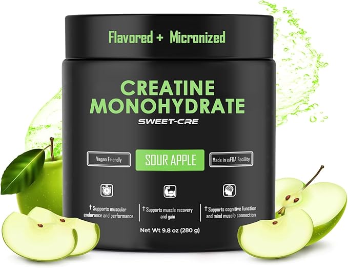 Creatine Monohydrate – 5g Creatine Monohydrate Powder – Advanced Creatine for Women and Men – Bulk Supplements Creatine – Delicious Fruit Punch Flavor – 10oz (40 Servings Sour Apple)