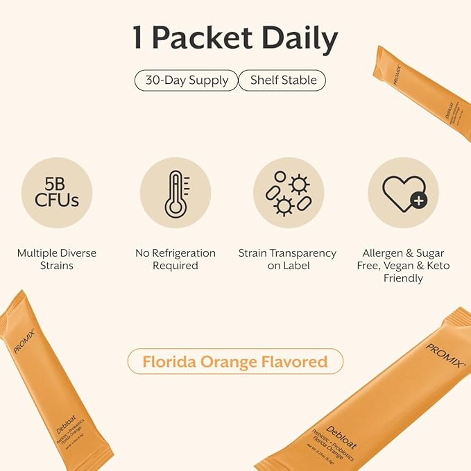 ProMix Nutrition Debloat Prebiotics and Probiotics with Baobab - Rich in Vitamin C Bloating Relief Immune Support - Orange - 30 Servings (Pack of 30)