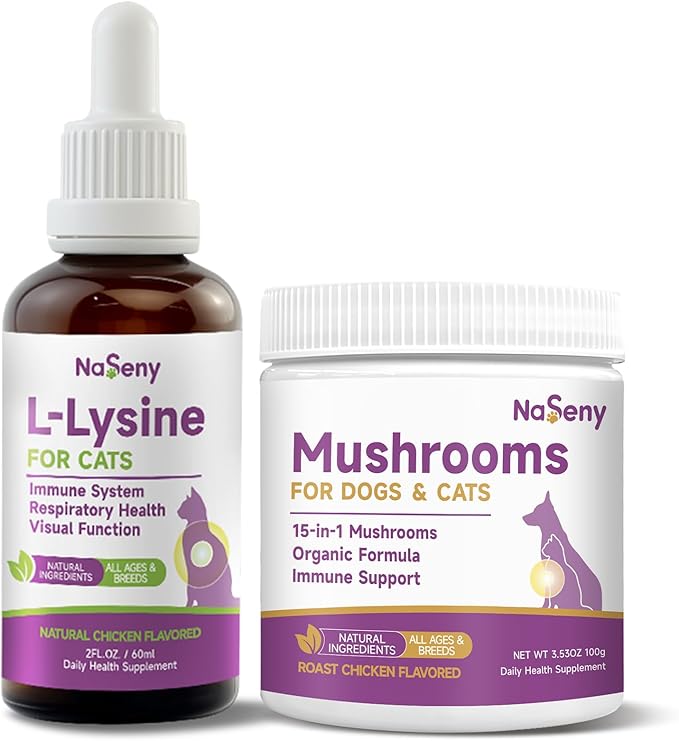 L-Lysine for Cats Cat Lysine for Feline Respiratory Sneezing Runny Nose Eye Function Mushroom for Dogs &amp Cats - Support Immune System Digestion Skin &amp Coat