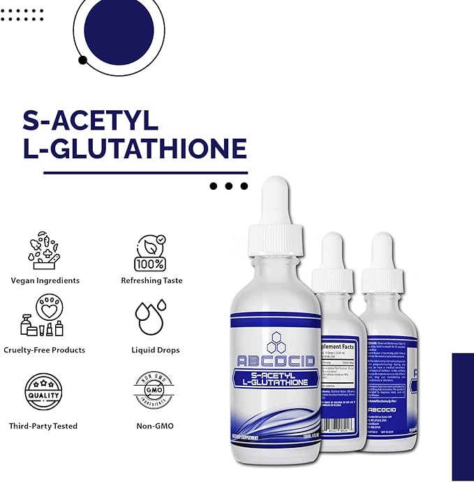 S-Acetyl L-Glutathione 95 mg 4 Oz Liquid 240 Servings Made in USA Quick Absorption Quality Potent Ingredients Non-GMO GMP Certified Cruelty-Free Products