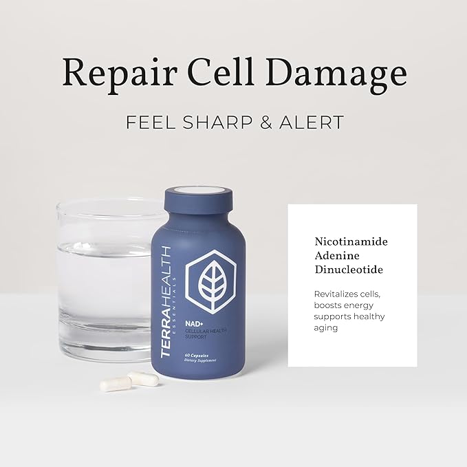 Terra Health Essentials NAD+ - Cellular Energy Metabolic Repair Healthy Aging of Heart Brain &amp Muscle - All Natural 30 Day Supply