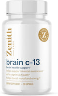 Brain C-13 Cognitive Booster Supplement by Zenith Labs - Natural Brain Health Support - Supports Memory Focus Concentration - Mental Clarity for Men Women