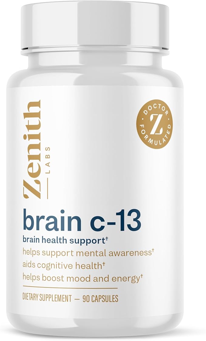 Brain C-13 Cognitive Booster Supplement by Zenith Labs - Natural Brain Health Support - Supports Memory Focus Concentration - Mental Clarity for Men Women