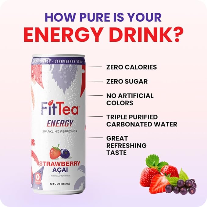 FitTea Healthy Energy Drink 12 Fl Oz - Endless Summer Variety Pack (12 Pack) - Natural Green Tea Energy Drinks Sugar Free