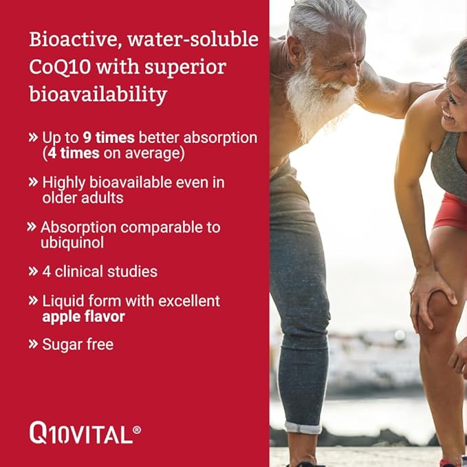 Q10Vital CoQ10 100 mg Liquid | Superior Absorption – Up to 9 Times Better Absorption | Strong Antioxidant for Heart Health Energy Production Anti-Aging and Skin Health | Sugar-Free | Apple Flavor