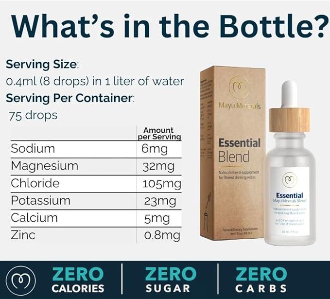MAYU Trace Mineral Drops - 1 Bottle - 80+ Full-Spectrum Ionic Minerals for Water - Great-Tasting Mineral Supplement for Hydration - Magnesium Potassium &amp Zinc - No Additives - 30 Servings