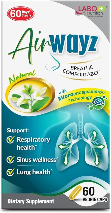 LABO Nutrition AirWayz Quercetin Vitamin C Black Pepper Extract Supplement| 60 Veggie Capsules