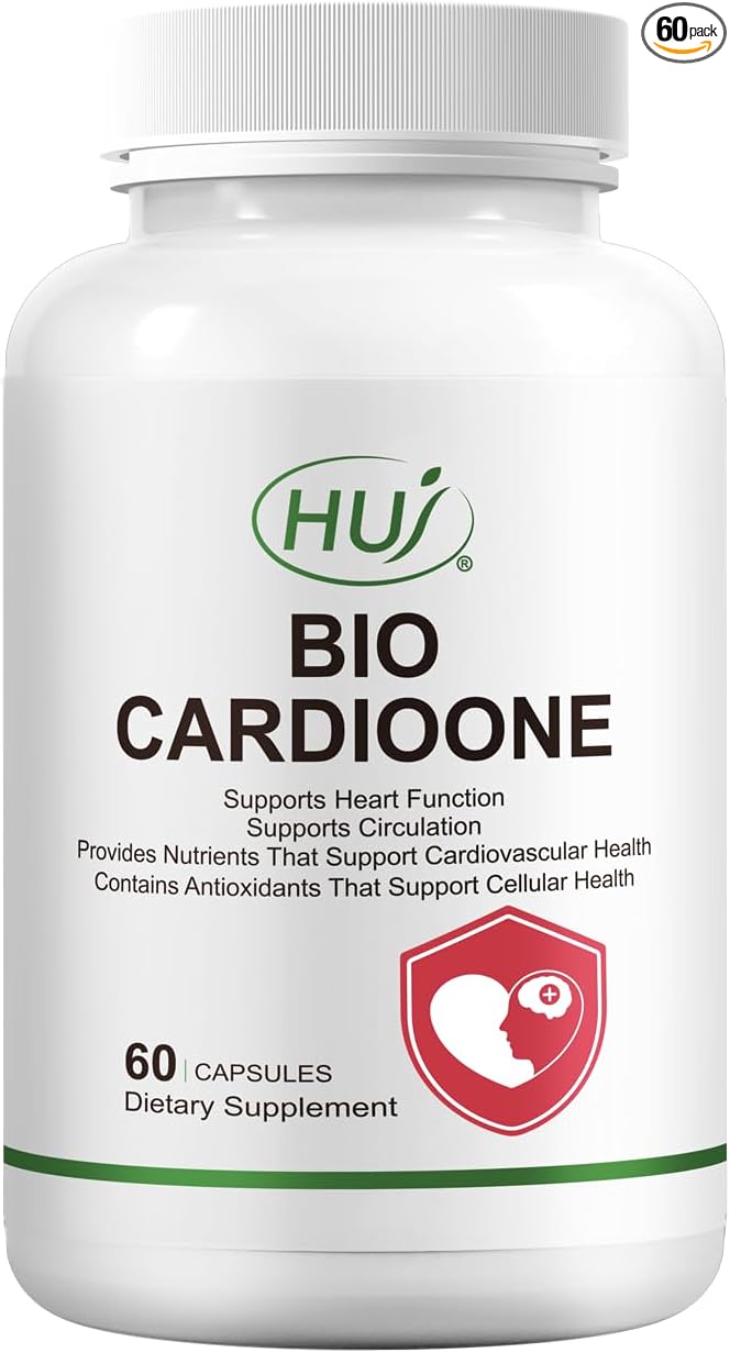 HUJ BIO CARDIOONE - 14 in 1 Formula with Nattokinase L-Arginine L-Citrulline &amp Black Garlic Extract - Vascular Health Circulation and Blood Flow Support - 60 Capsules