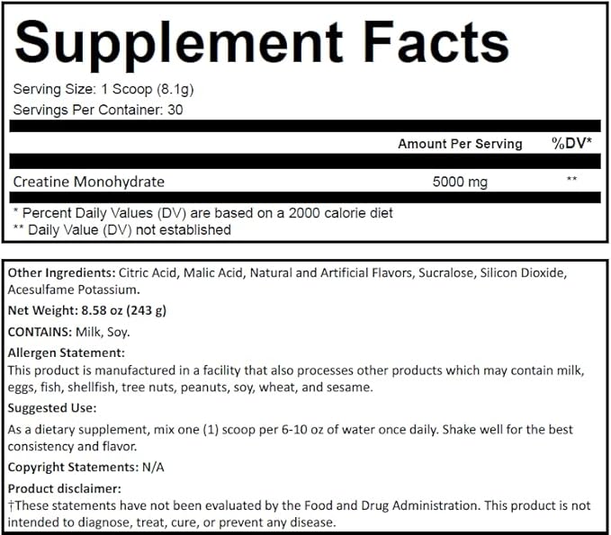 Samnites Creatine Monohydrate Powder Sour Candy Peach Rings Flavor 5g per Serving 30 Servings Gluten Free Soy Free