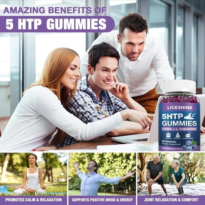 2 Pack 300MG 5-HTP GABA Sleep Supplement Gummies with 200mg L-Theanine Supplement for Brain Mood Stabilizer and Sleep Support Melatonin-Free Omega 3-6-9 for Natural Zzzs Blueberry Flavor