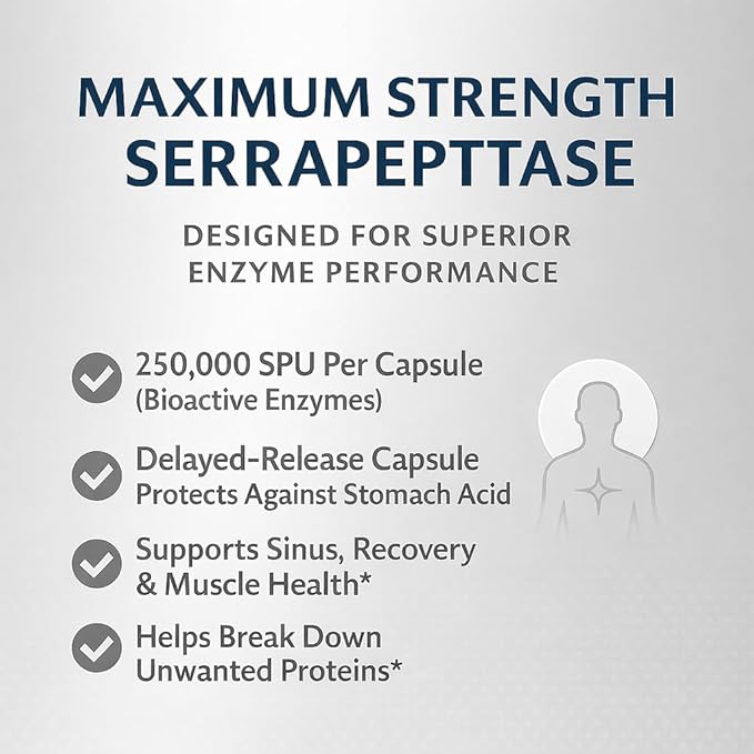 iSerra Advanced Series Serrapeptase 250000 SPU Per Capsule (500000 SPU per 2 Caps) | Maximum Strength 12× Potent Serratiopeptidase | 90 Delayed-Release Vegan Capsules | Ultra-Pure Non-GMO Enzyme