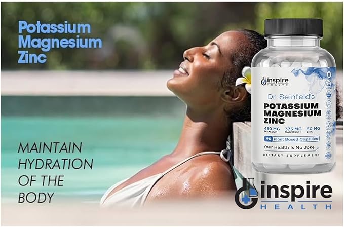 Magnesium Potassium Supplements w/Zinc - 90 Capsules - Magnesium Potassium Zinc for Vascular Health – High Absorption Vegan Supplement for Leg Cramps &amp Sleep Dr Seinfeld